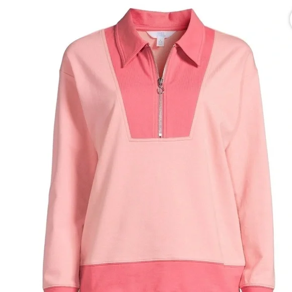 Time and Tru Women's Quarter Zip Sweatshirt Color Block Pink Women’s Size Large - Picture 4 of 11